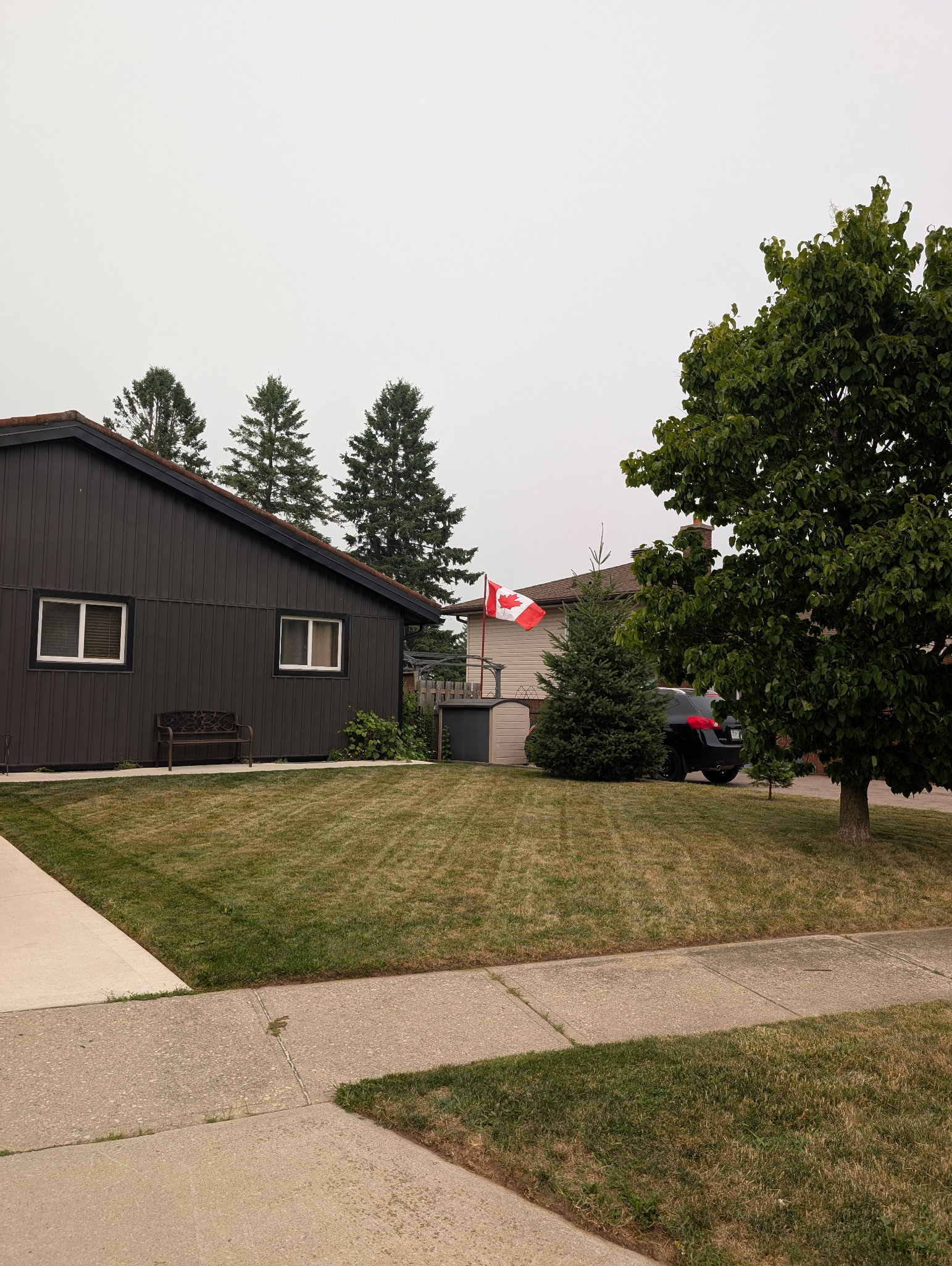 Manicured lawn with flag